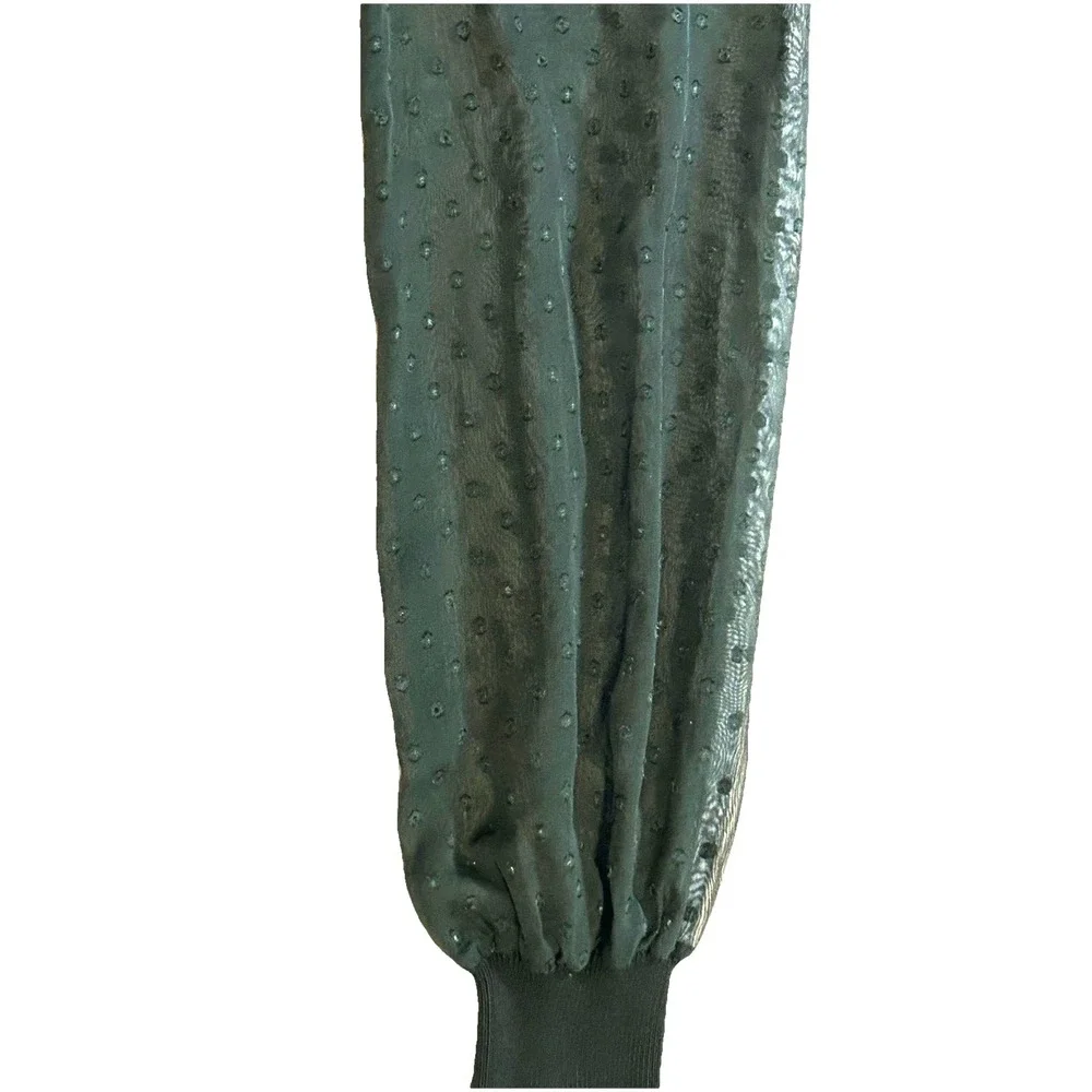 Adrianna Papell Sweater Women's Medium Christmas Party Green V-Neck Sheer Sleeve